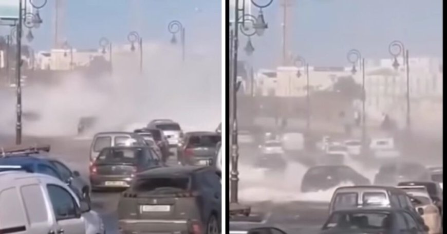 Alger : Des vagues géantes emportent des voitures et inondent la route (VIDÉO)